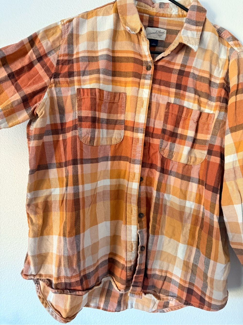 Universal Thread Orange and Brown Plaid Button-Down Shirt - Picture 2 of 5